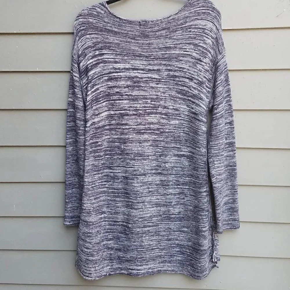 Ellen Tracy Marled Black White Tunic Sweater Large